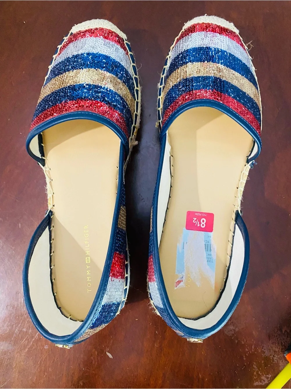 Tommy Hilfiger Red Blue Gold Cream Sequin Espadrilles